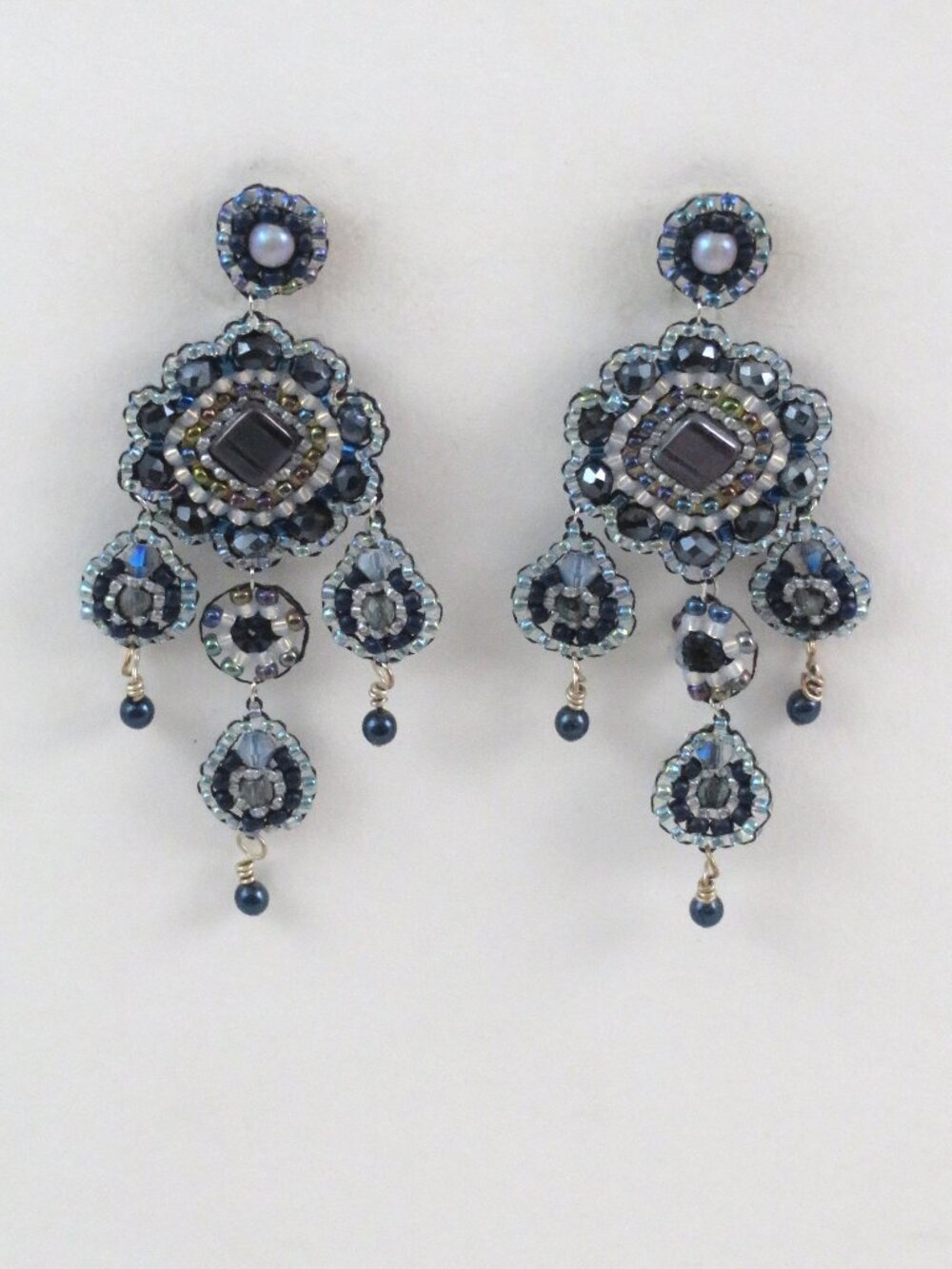 Blue flower beaded earrings handmade